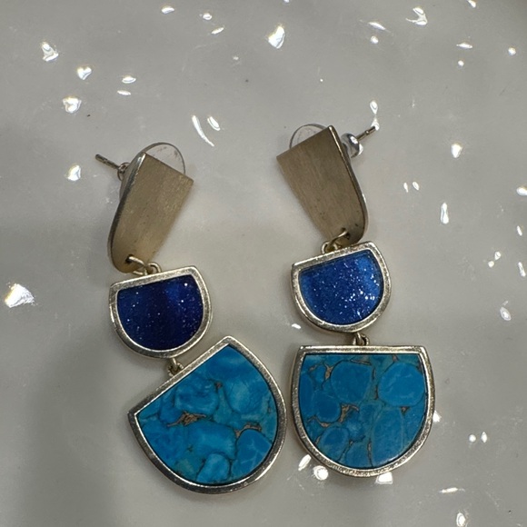 Kendra Scott Blue and Silver Geometric Earrings - Picture 1 of 2